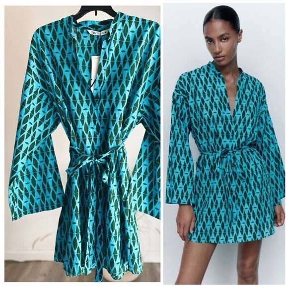 Zara Printed Belted Dress - Picture 1 of 10